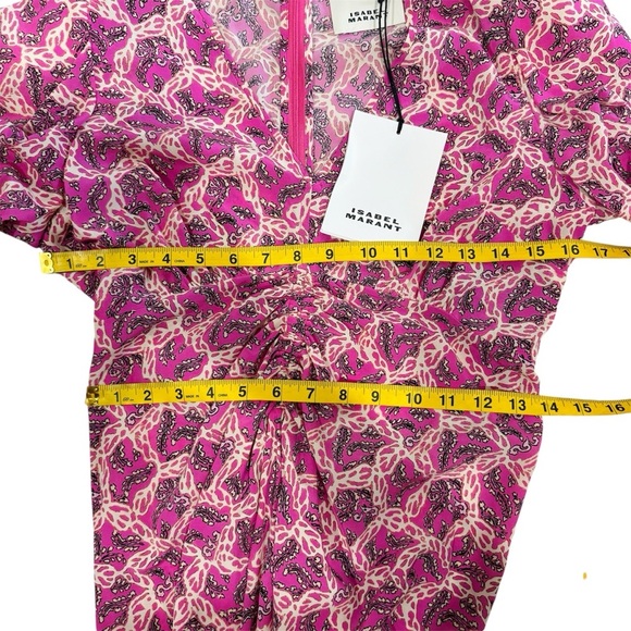 ISABEL MARANT Albini gathered printed silk-blend midi  Floral Pink Dress NEW - Picture 6 of 9